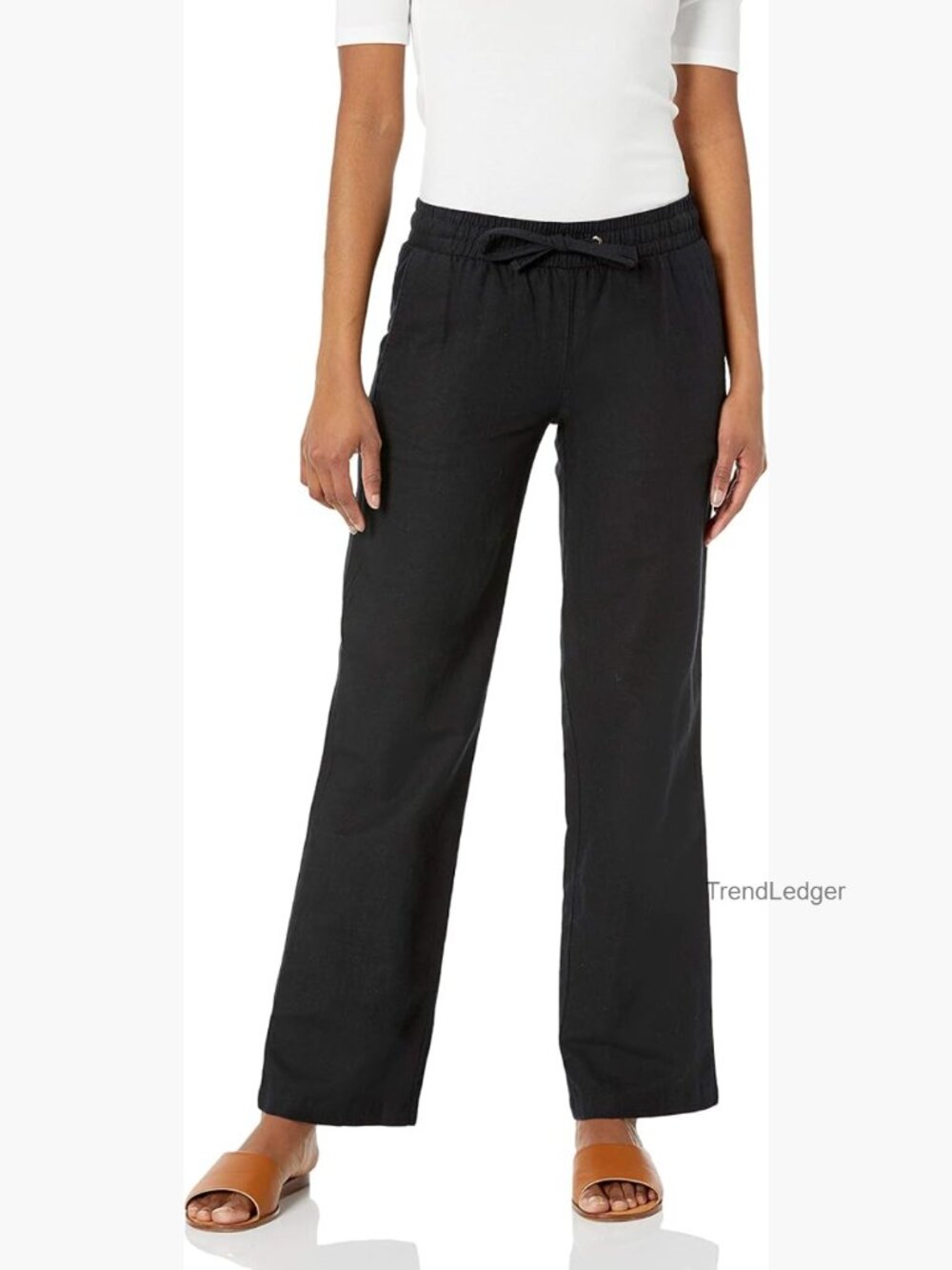 Women's Pull On Linen Blend Drawstring Wide Leg Pant